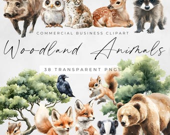 Aquarell Waldtiere Clipart: Waldkindergarten PNG (Digital Download)