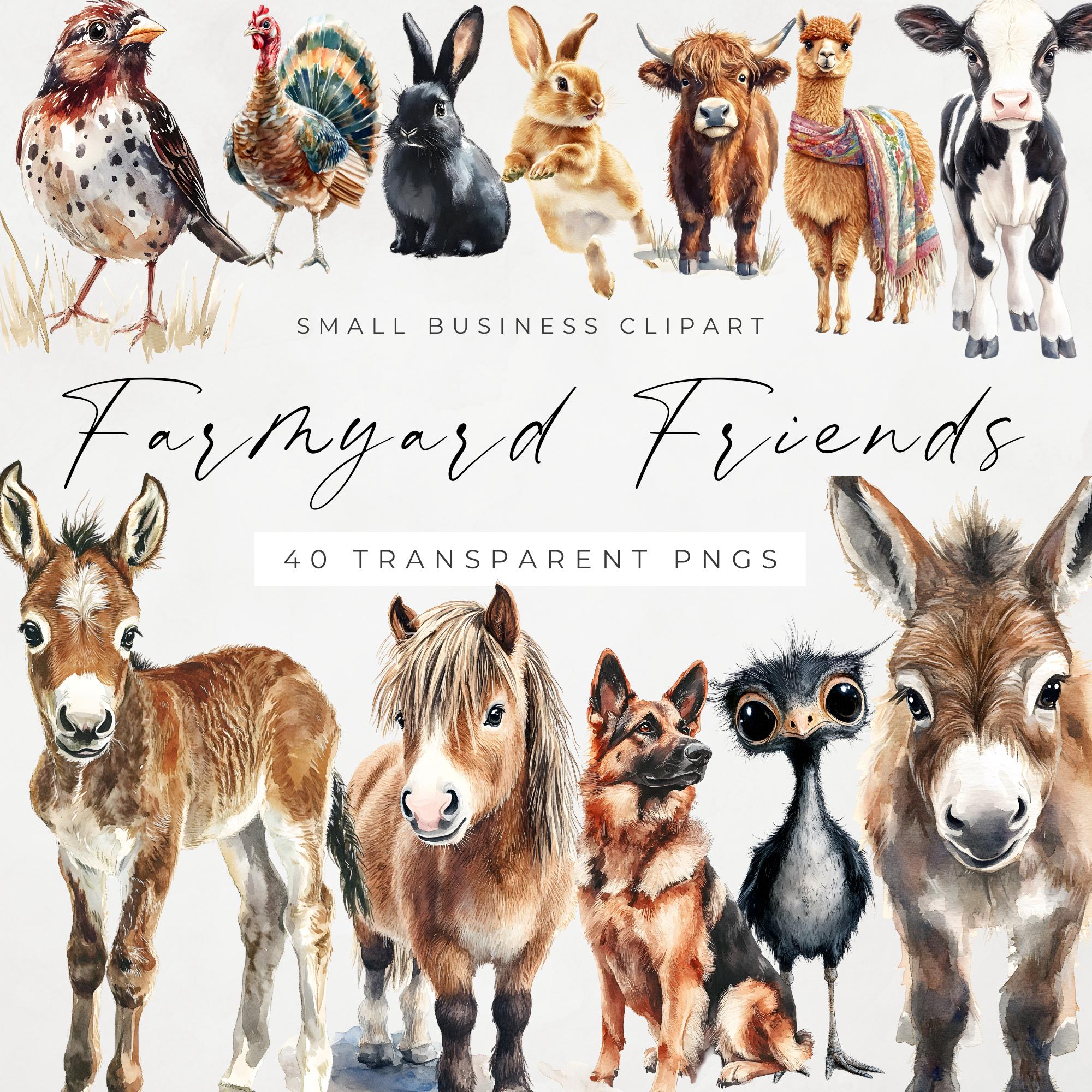 Farmyard Friends Clipart Bundle - Watercolor Barn Animals, Cute Farm ...
