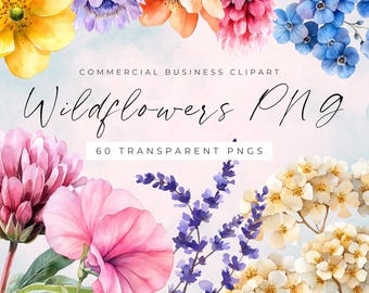 Pastel Wildflower Clipart Bundle: Watercolor Cottagecore Floral PNG (Digital Download