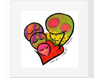 10x10'' Matted ART Print : I Love You x 3 - White