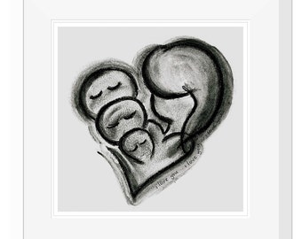 14x14'' Matted Art Print : I Love You x 3 - Charcoal