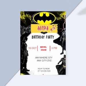 Editable Superhero Birthday Invitation | Dark Hero Party Invite for Boys | Printable Kids Party Template | Instant Canva Download