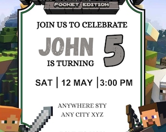 Editable Pixel Style Birthday Invitation | Gamer Party Canva Template | Digital Download Invite for Kids