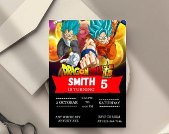 Invitación de cumpleaños estilo anime / Plantilla editable de Canva para fiesta de luchadores (descarga instantánea)