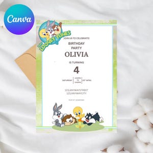 Editable Cartoon Character Birthday Invitation | Colorful Party Invite for Kids | Digital Canva Template | Printable Custom Download