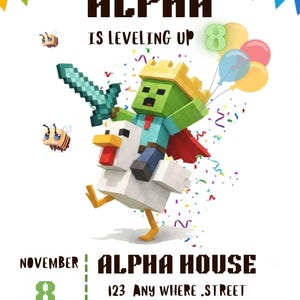 Invitación de cumpleaños para gamers de Pixel Block (descarga digital)