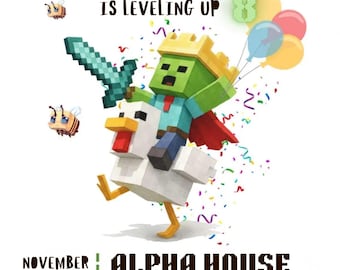 Invitación de cumpleaños para gamers de Pixel Block (descarga digital)