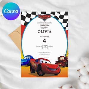Editable Race Car Birthday Invitation | Boys Digital Party Invite | Red Car Theme | Personalized Kids Birthday Template | Instant Download