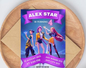 Invitación de cumpleaños de anime KPop / Plantilla para fiesta de niñas