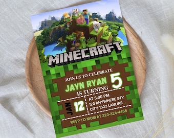 Pixel Block Gamer Birthday Invitation | Pixel  Party Invite | Kids Gaming Theme Template | Digital Download | Printable