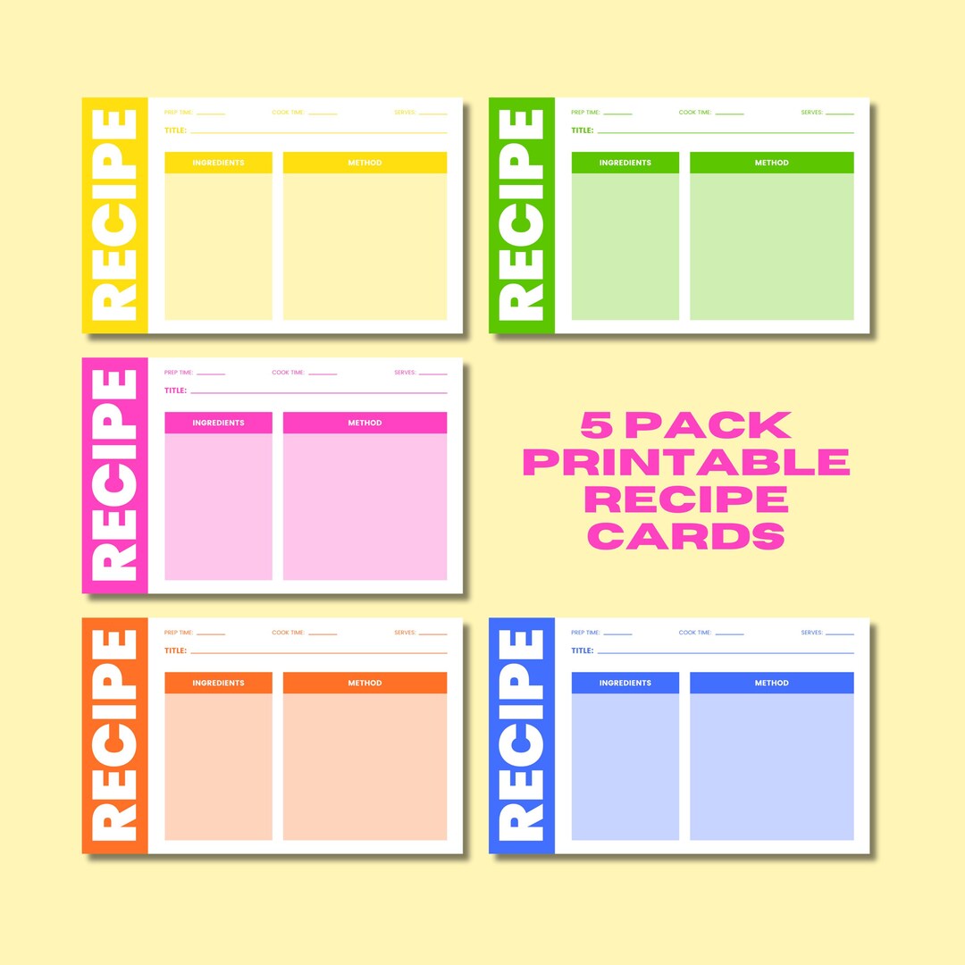 Recipe Cards Printable Recipe Cooking Method Ingredients Digital ...