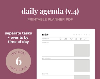 Daily Agenda, Morning, Noon, & Night Daily Layout, Simple Daily Planner, Day at a Glance || A4 / A5 / Letter / Half Letter / Happy Planner