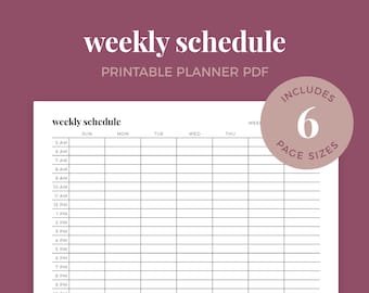 Weekly Schedule Printable, Weekly Planner, Hourly Weekly Schedule Landscape, Weekly Agenda || A4/ A5/ Letter/ Half Letter/ Happy Planner