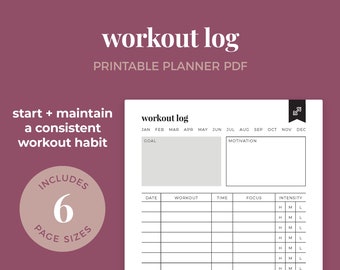 Workout Log, Gym Training Log, Workout Tracker, Fitness Tracker, Exercise Log || A4 / A5 / Letter / Half Letter / Happy Planner