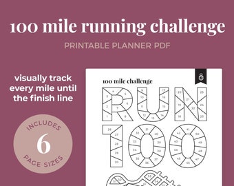100 Mile Running Challenge, Running Tracker, Running Challenge  || A4 / A5 / Letter / Half Letter / Happy Planner