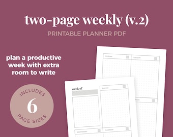 Two-Page Weekly, Weekly Planner Layout, Weekly Planner & Habit Tracker, Week at a Glance  || A4 / A5 / Letter / Half Letter / Happy Planner