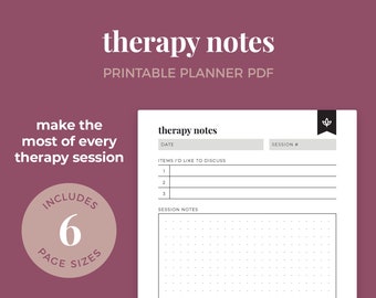 Therapy Notes, Session Template, Mental Health Journal, Notes Insert, Counseling Worksheet || A4 / A5/ Letter / Half Letter / Happy Planner