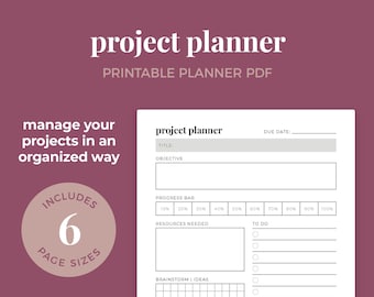 Project Planner, Project Management Template, Project Tracker, Work Planner || A4 / A5 / Letter / Half Letter / Happy Planner