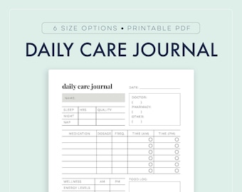 EDITABLE Daily Caregiver Journal, Caregiving Log, Caregiving Tracker, Caregiver Report || A4 / A5 / Letter / Half Letter / Happy Planner