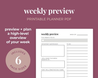 Weekly Preview, Weekly Planner, Weekly Dashboard Printable, Weekly To-Do List || A4/ A5/ Letter/ Half Letter/ Happy Planner