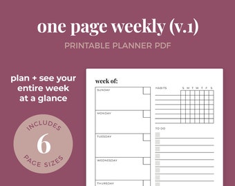 Weekly Planner, Weekly Layout, Weekly Calendar, Weekly Habit Tracker, Weekly To Do List || A4 / A5 / Letter / Half Letter / Happy Planner