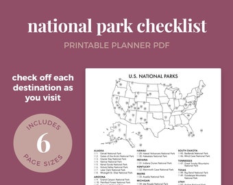 U.S. National Parks Map, National Park Checklist, Bucket List Printable, Journal, Planner  || A4 / A5/ Letter / Half Letter / Happy Planner