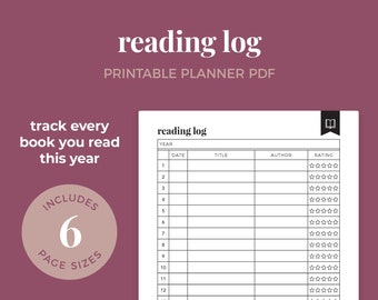 Reading Log, Book Log, Reading Tracker, Book Reading List, Reading Journal || A4/ A5/ Letter/ Half Letter/ Happy Planner