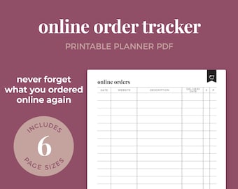 Online Order Tracker, Purchase Log, Shopping List, Items to Buy Template || A4/ A5/ Letter/ Half Letter/ Happy Planner