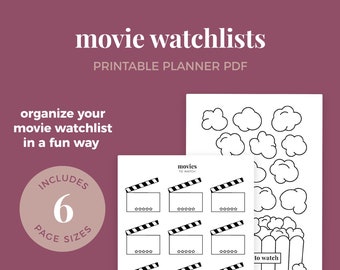 Movie Watchlists, Movie Log, Film Tracker Printable, Movies to Watch || A4 / A5 / Letter / Half Letter / Happy Planner