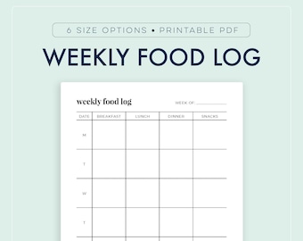 Weekly Food Log, Food Diary, Food Journal, Food Tracker Printable  || A4/ A5/ Letter/ Half Letter/ Happy Planner