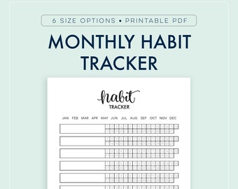 Habit Tracker Printable, Monthly Habit Tracker, Daily Habits, List of Habits || A4 / A5/ Letter / Half Letter / Happy Planner
