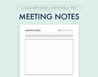 Meeting Notes, Note Taking Template, Planner Note Page, Simple Meeting Notes Printable || A4 / A5/ Letter / Half Letter / Happy Planner