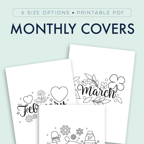 Monthly Cover Pages Printable Month Coloring Pages Seasonal | Etsy