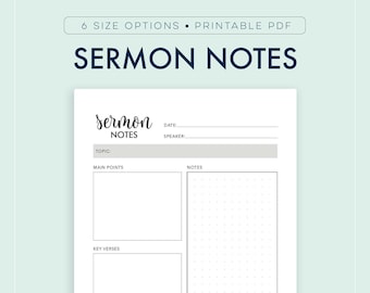 Sermon Notes, Bible Planner, Church Note Taking, Faith Journal, Christian Printable  || A4 / A5 / Letter / Half Letter / Happy Planner