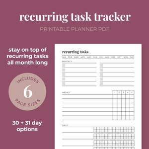 Rastreador de tareas recurrentes, lista de tareas pendientes mensuales, semanales y diarias, planificador, administrador, organizador // A4 / A5 / Carta / Media carta / Happy Planner