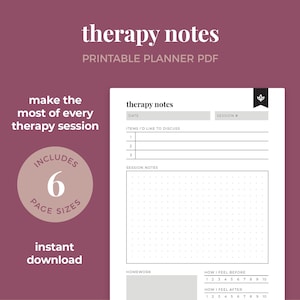 Therapienotities, sessiesjabloon, dagboek geestelijke gezondheid, bijsluiter, advieswerkblad || A4/A5/Letter/Halve Letter/Happy planner