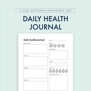 Diario de salud diario, diario de bienestar, registro de salud mental, registro de salud // A4/A5/Carta/Media carta/Planificador feliz
