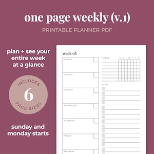 Weekplanner, wekelijkse lay-out, weekkalender, wekelijkse gewoontetracker, wekelijkse takenlijst || A4/A5/Letter/Halve Letter/Happy Planner