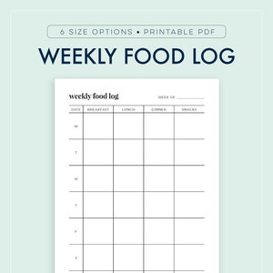 Wekelijks voedsellogboek, voedseldagboek, voedseldagboek, afdrukbaar voedseltracker || A4/A5/Letter/Halve Letter/Happy planner