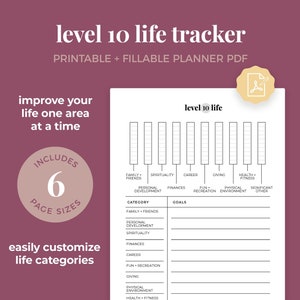 Level 10 Life Tracker, Goal Planner, Goal Tracking Printable, Life Goals, Bullet Journal || A4 / A5 / Letter / Half Letter / Happy Planner