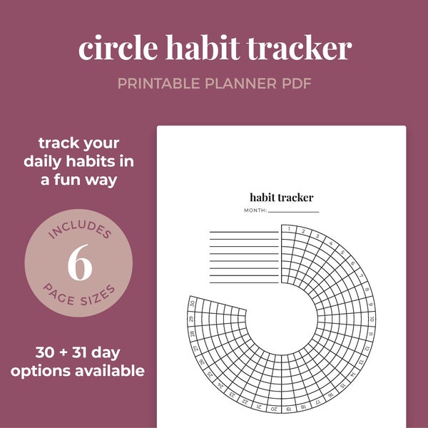 Circle Habit Tracker PDF, Bullet Journal Habit Tracker, Habit Tracker Printable || A4 / A5 / Letter / Half Letter / Happy Planner
