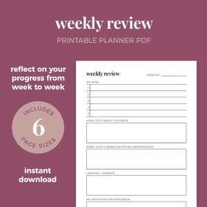 Weekly Review, Week in Review, Weekly Reflection, Weekly Journal || A4/ A5/ Letter/ Half Letter/ Happy Planner