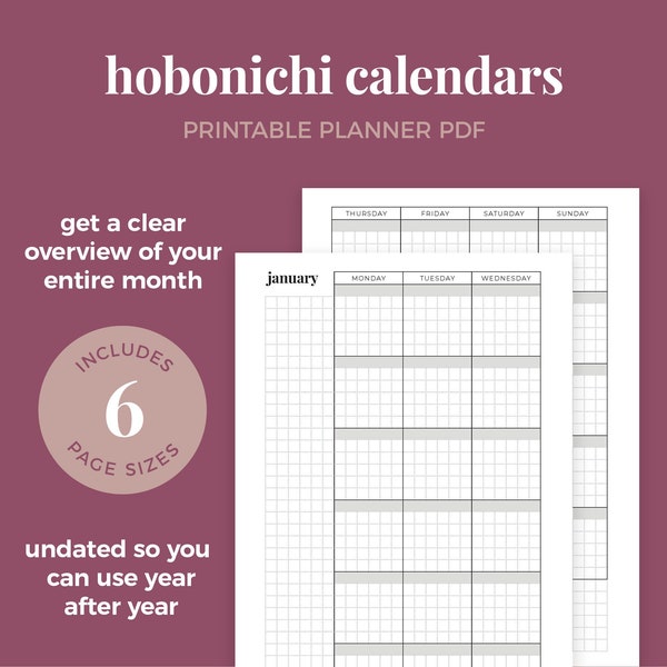 Hobonichi Calendar, Hobonichi Monthly, Monthly Planner Printable, Monthly Calendar || A4 / A5/ Letter / Half Letter / Happy Planner