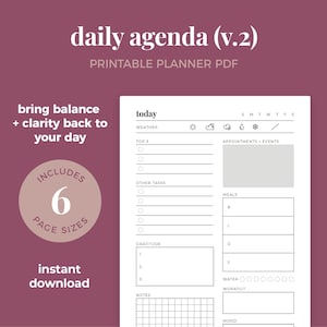 Agenda diaria, Planificador diario, Resumen diario, Lista de los 3 principales, Diario// A4/ A5/ Carta/ Media carta/ Planificador feliz