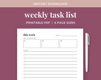 Weekly Task List, Task Tracker, Weekly To-Do List, Weekly Task Planner || A4 / A5 / Letter / Half Letter / Happy Planner