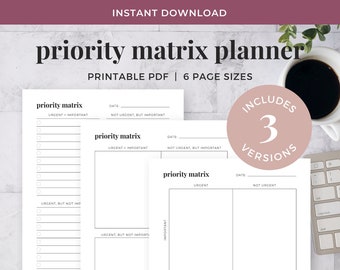 Priority Matrix Task Tracker, Stay on Top of Your To Do List, Decision Matrix, Eisenhower Matrix, Instant Download PDF, Happy Planner Sizes