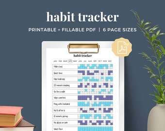Daily Habit Tracker, Fillable PDF, Instant Digital Download for iPad + Tablet, Habit Challenge, Monthly Habit Tracker for Self Care