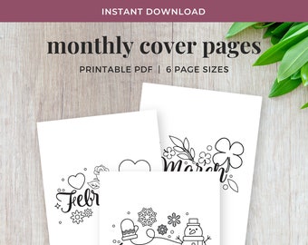 Monthly Cover Pages PRINTABLE Line Art Flower Bullet Journal - Etsy
