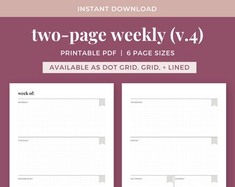 Weekly Planner Printable with Horizontal Layout, Minimalist Weekly Schedule PDF Download || A4 / A5 / Letter / Half Letter / Happy Planner