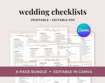 Wedding Checklist Template, Wedding Day Printable Planner, Wedding Decor Organizer, Honeymoon Packing List, Name Change Checklist, Shot List